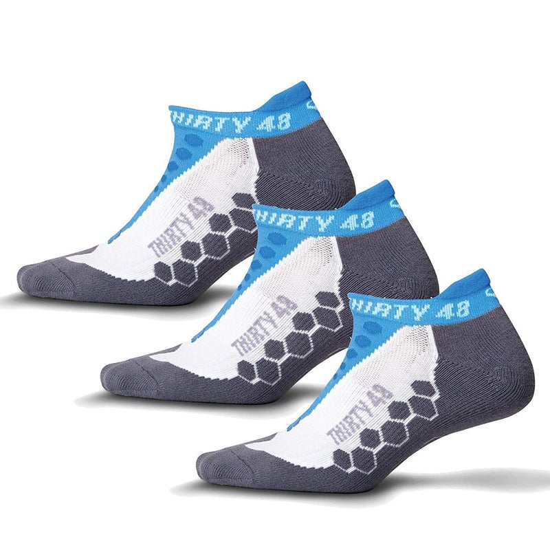 Thirty48 - Ru Cushioned Running Socks Series, with CoolMax Fabric Keeps Feet Cool and Dry, 3 Pack 3 Pack Blue/Gray Medium - Image 1